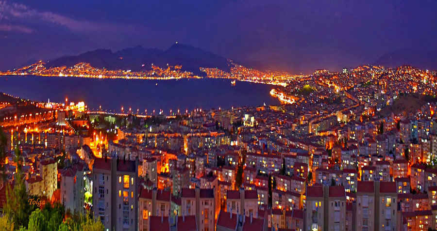 “Izmir beach and city skyline Turkey tourism spot”